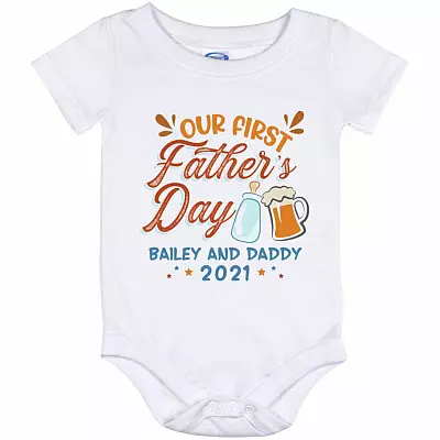 Personalized Photo Our First, White, Baby Onesie - 12 Month