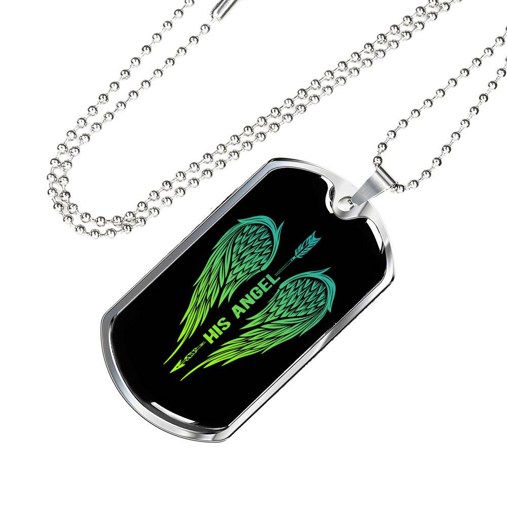 His Angel Her Guardian Wings Sword Couple Dog Tag Necklace