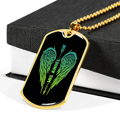 His Angel Her Guardian Wings Sword Couple Dog Tag Necklace