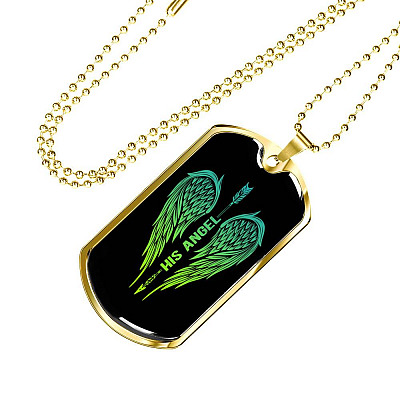 His Angel Her Guardian Wings Sword Couple Dog Tag Necklace
