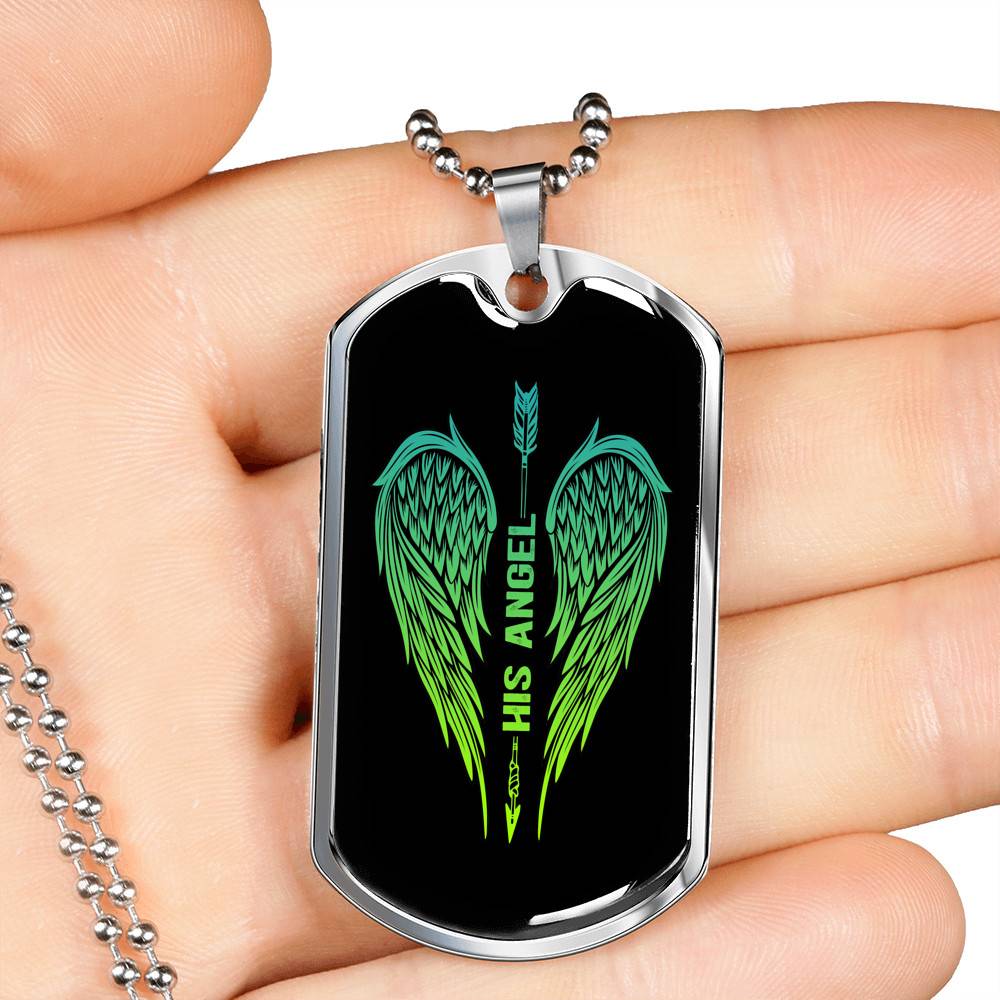 His Angel Her Guardian Wings Sword Couple Dog Tag Necklace