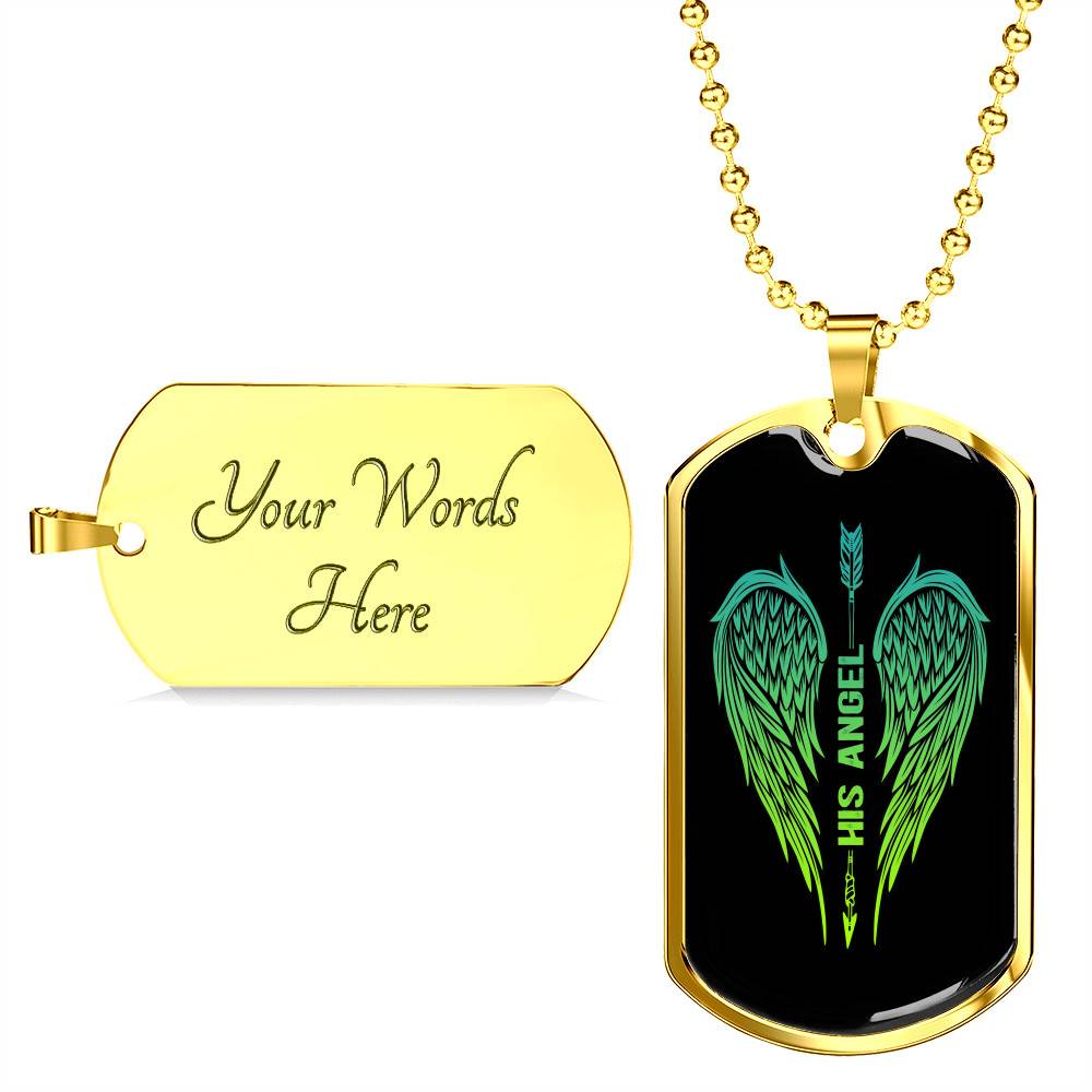 His Angel Her Guardian Wings Sword Couple Dog Tag Necklace