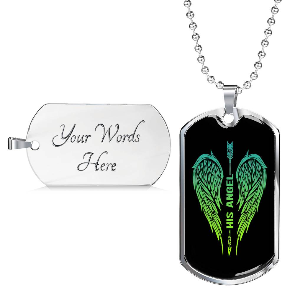 His Angel Her Guardian Wings Sword Couple Dog Tag Necklace