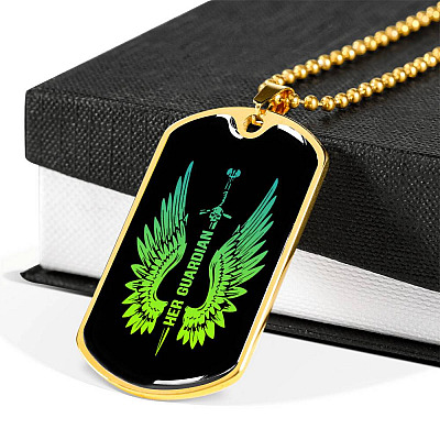 Her Guardian His Angel Wings Sword Couple Dog Tag Necklace