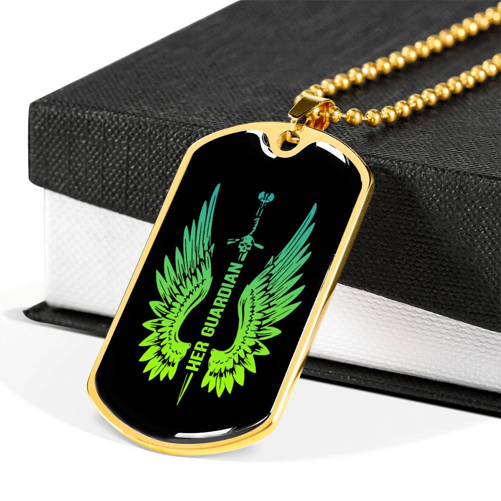 Her Guardian His Angel Wings Sword Couple Dog Tag Necklace