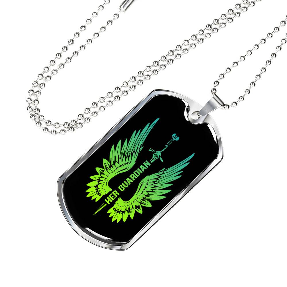 Her Guardian His Angel Wings Sword Couple Dog Tag Necklace