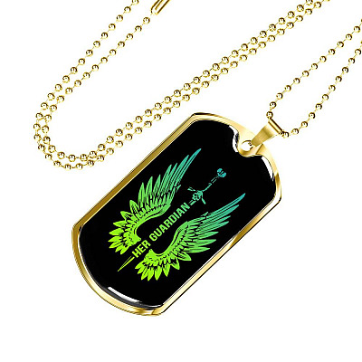 Her Guardian His Angel Wings Sword Couple Dog Tag Necklace