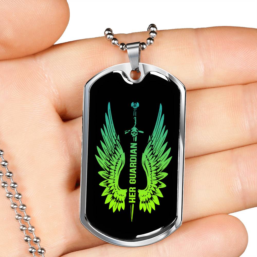 Her Guardian His Angel Wings Sword Couple Dog Tag Necklace