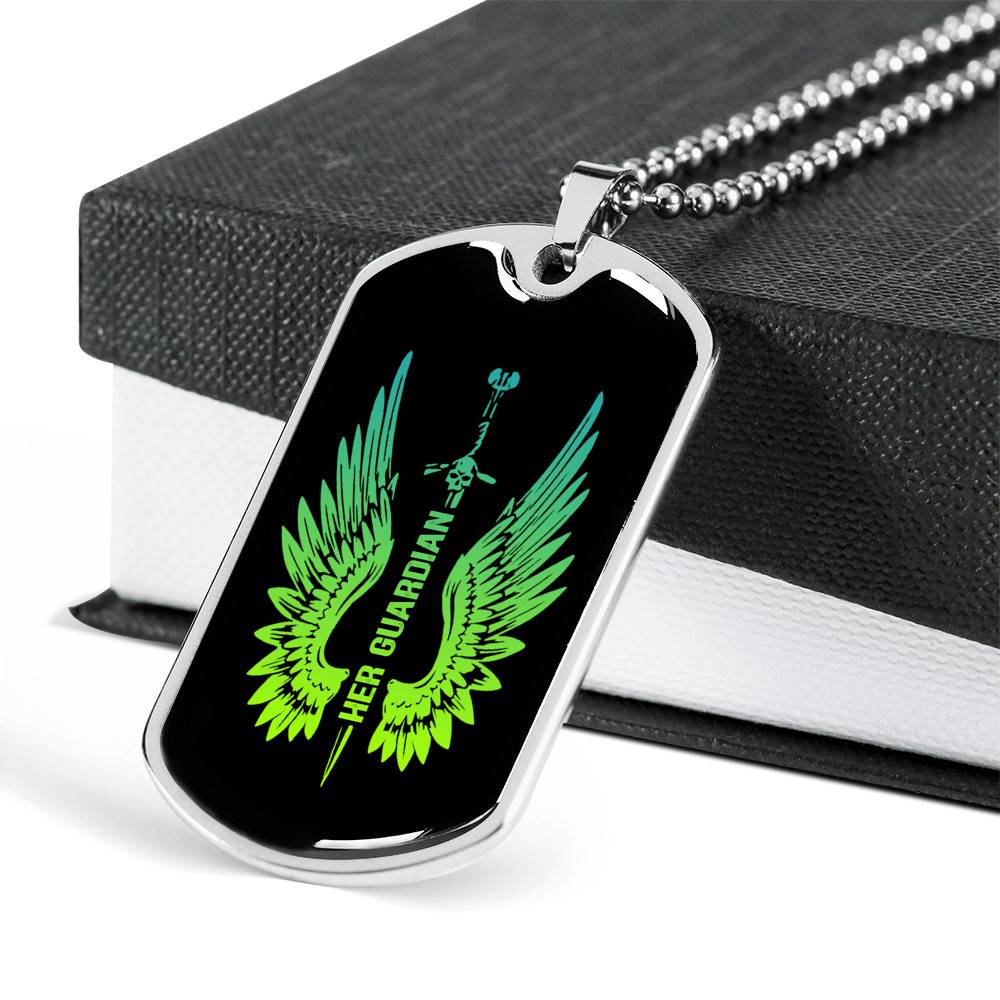 Her Guardian His Angel Wings Sword Couple Dog Tag Necklace