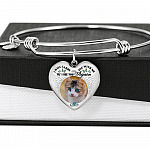 Personalized Custom Photo I Will Carry You With Me Wings Memorial Pet Dog Cat Heart Necklace - Bangle