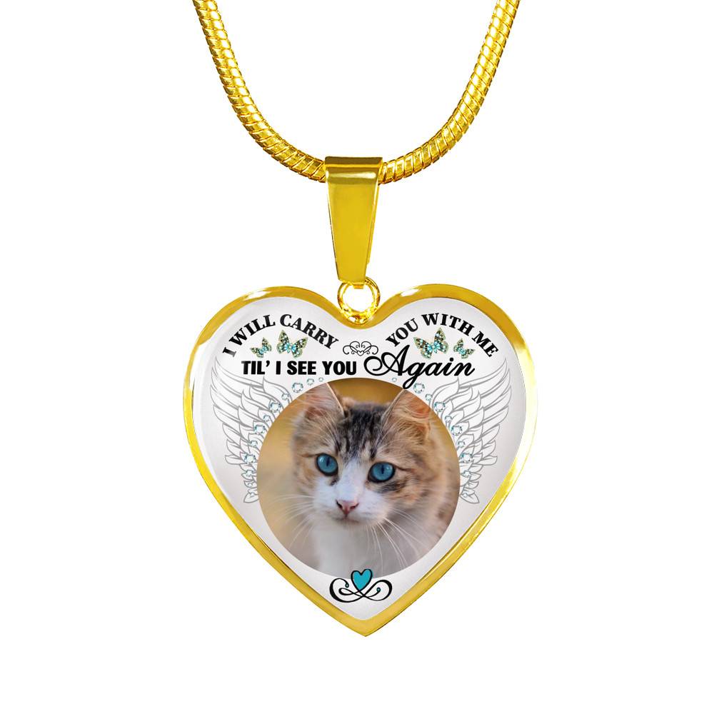 Personalized Custom Photo I Will Carry You With Me Wings Memorial Pet Dog Cat Heart Necklace - Bangle