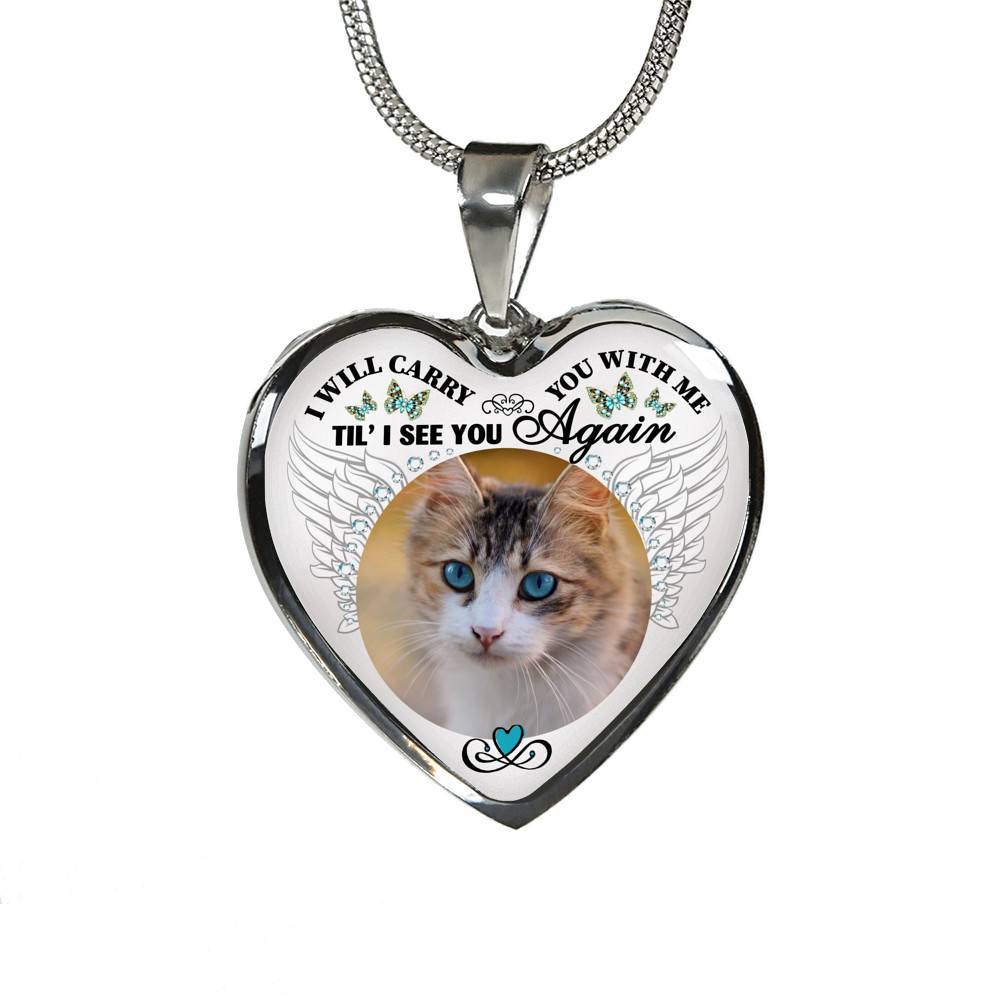 Personalized Custom Photo I Will Carry You With Me Wings Memorial Pet Dog Cat Heart Necklace - Bangle
