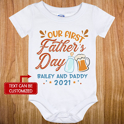 Alternative view of Personalized Our First Father's Day Baby Onesie - Baby Infant Bodysuit - First Father Day Onesie