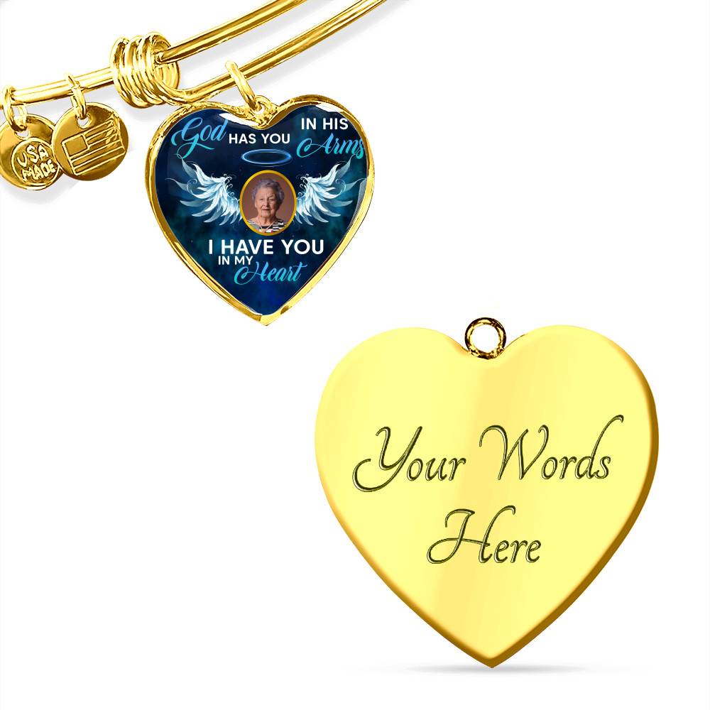 Personalized Custom Photo Memorial God Has You In His Arms I Have You In My Heart Heart Necklace - Bangle