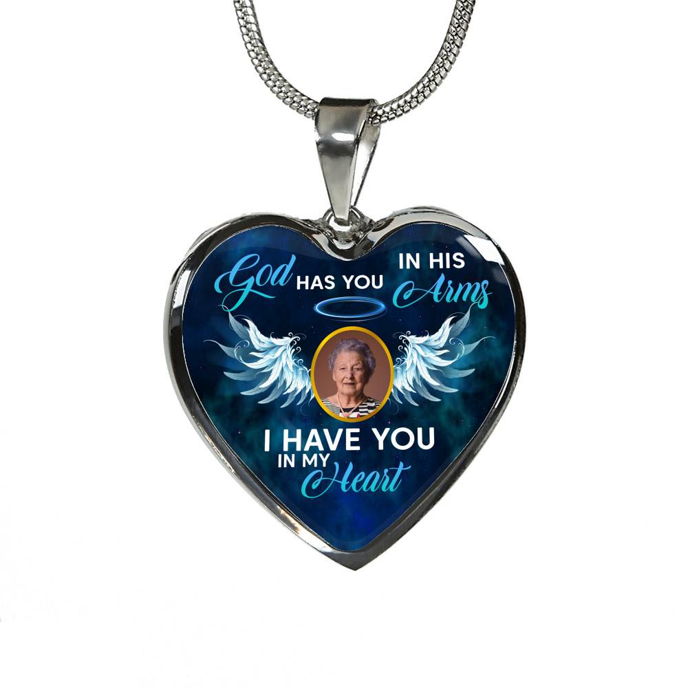 Personalized Custom Photo Memorial God Has You In His Arms I Have You In My Heart Heart Necklace - Bangle