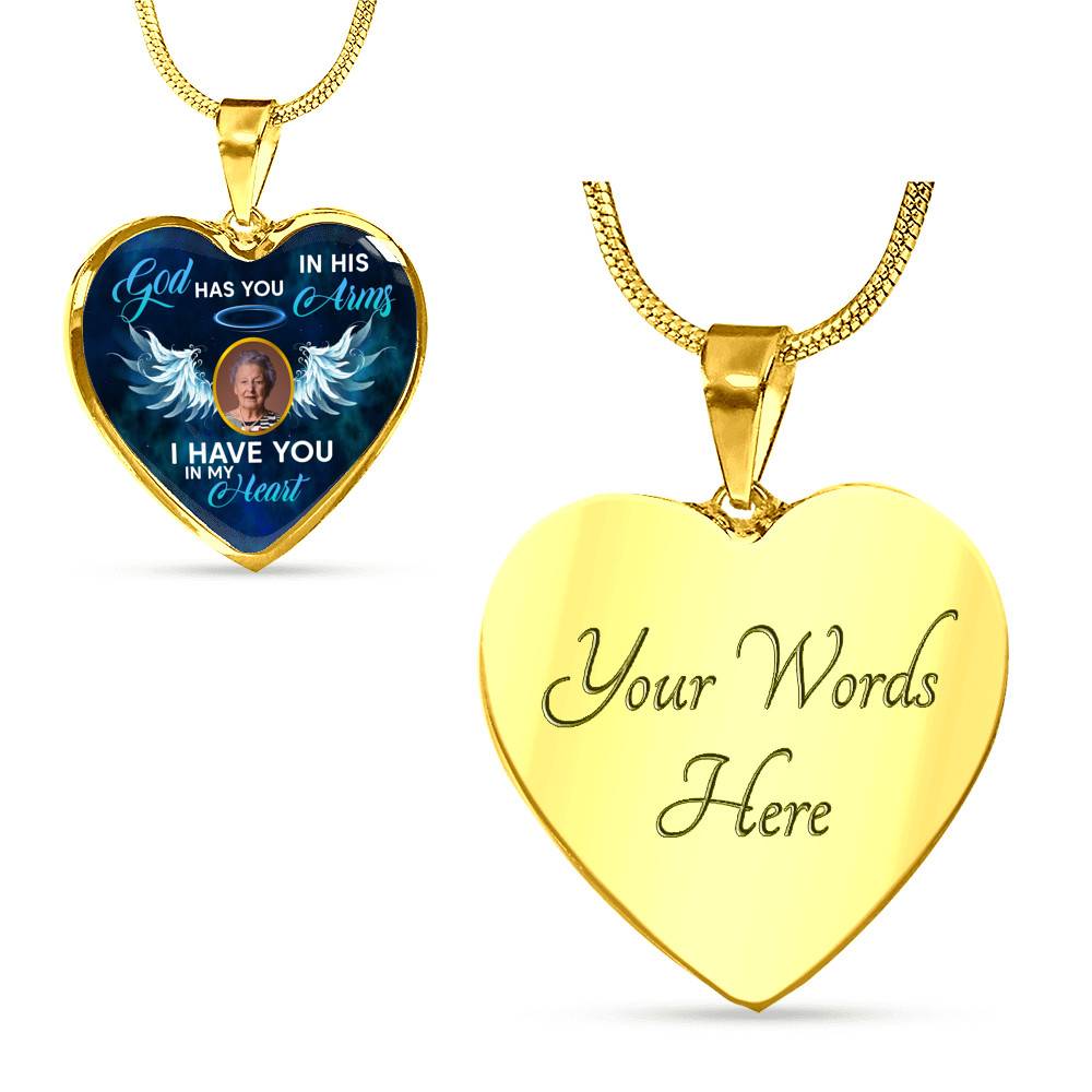 Personalized Custom Photo Memorial God Has You In His Arms I Have You In My Heart Heart Necklace - Bangle