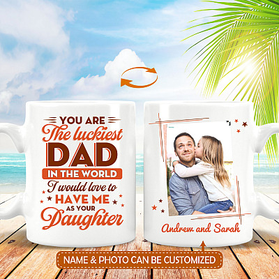 Personalized Photo You Are the Luckiest Dad in The World Two Sided Ceramic Coffee Mug - Beer Stein