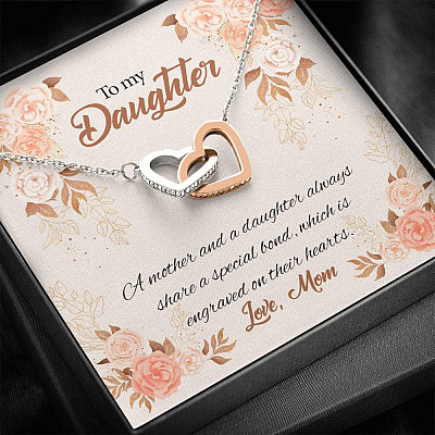 Mom to My Daughter a Mother and A Daughter Always Share a Special Bond Interlocking Hearts Pendant Necklace