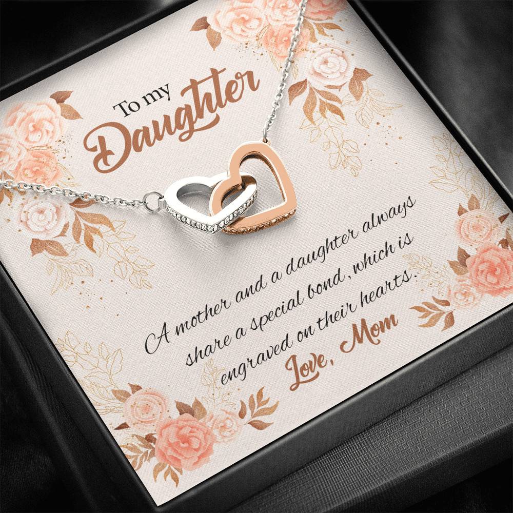 Mom to My Daughter a Mother and A Daughter Always Share a Special Bond Interlocking Hearts Pendant Necklace