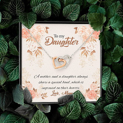 Mom to My Daughter a Mother and A Daughter Always Share a Special Bond Interlocking Hearts Pendant Necklace