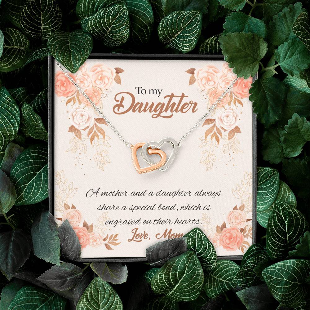 Mom to My Daughter a Mother and A Daughter Always Share a Special Bond Interlocking Hearts Pendant Necklace