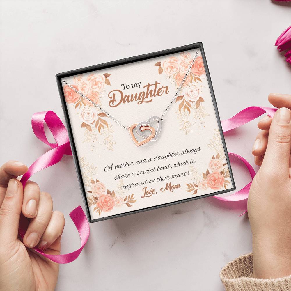 Mom to My Daughter a Mother and A Daughter Always Share a Special Bond Interlocking Hearts Pendant Necklace