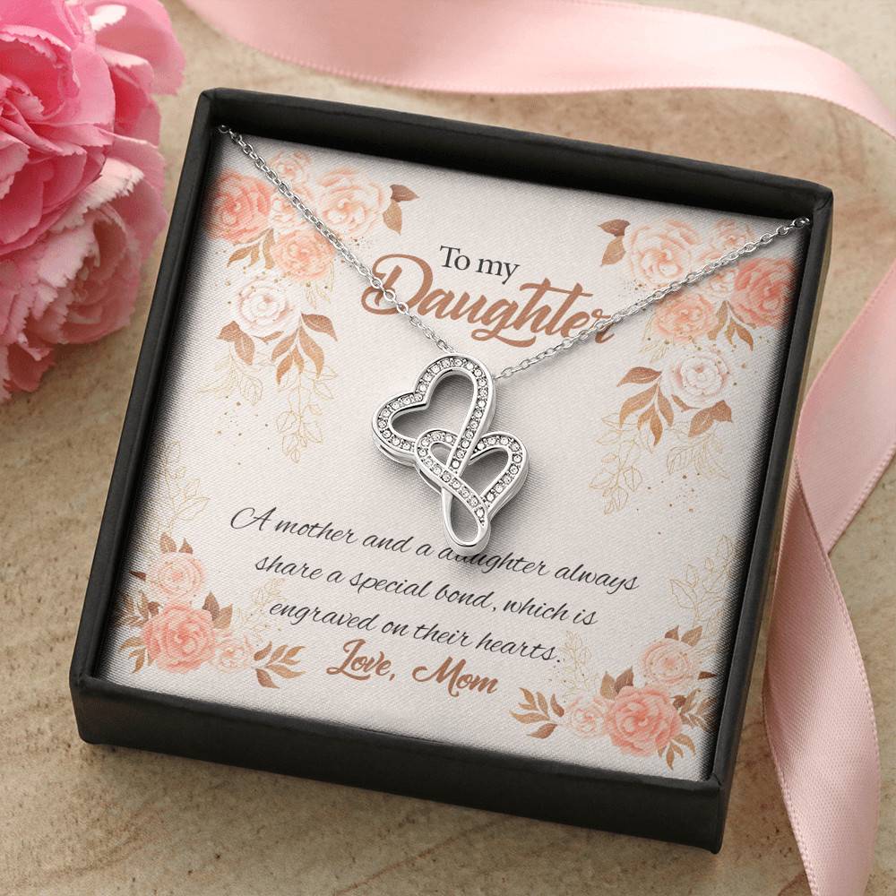 Mom to My Daughter a Mother and A Daughter Always Share a Special Bond Double Hearts Pendant Necklace