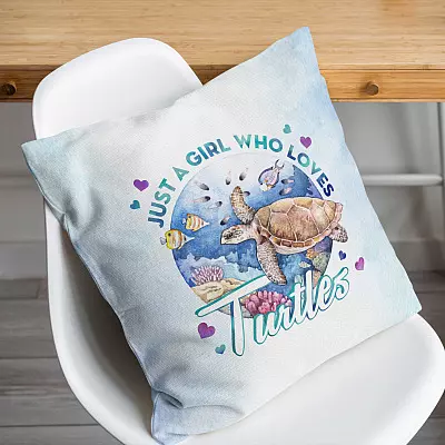 Alternative view of Just a Girl Who Loves Turtles Throw Pillow - Decorative Pillow - Indoor Outdoor Cushion - Sofa Home Decor