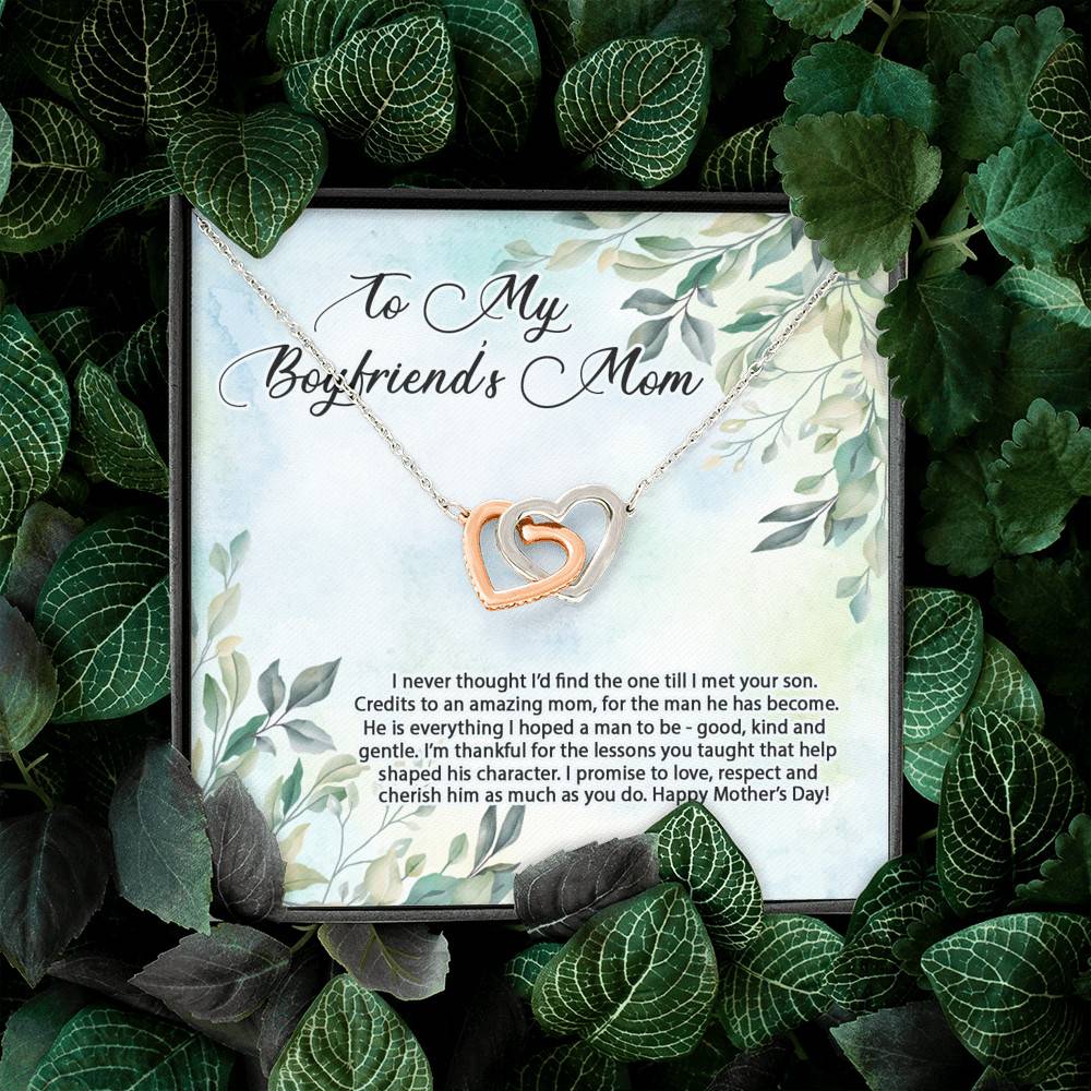To My Boyfriend's Mom I Never Thought I'd Find the One Till I Met Your Son Interlocking Hearts Pendant Necklace