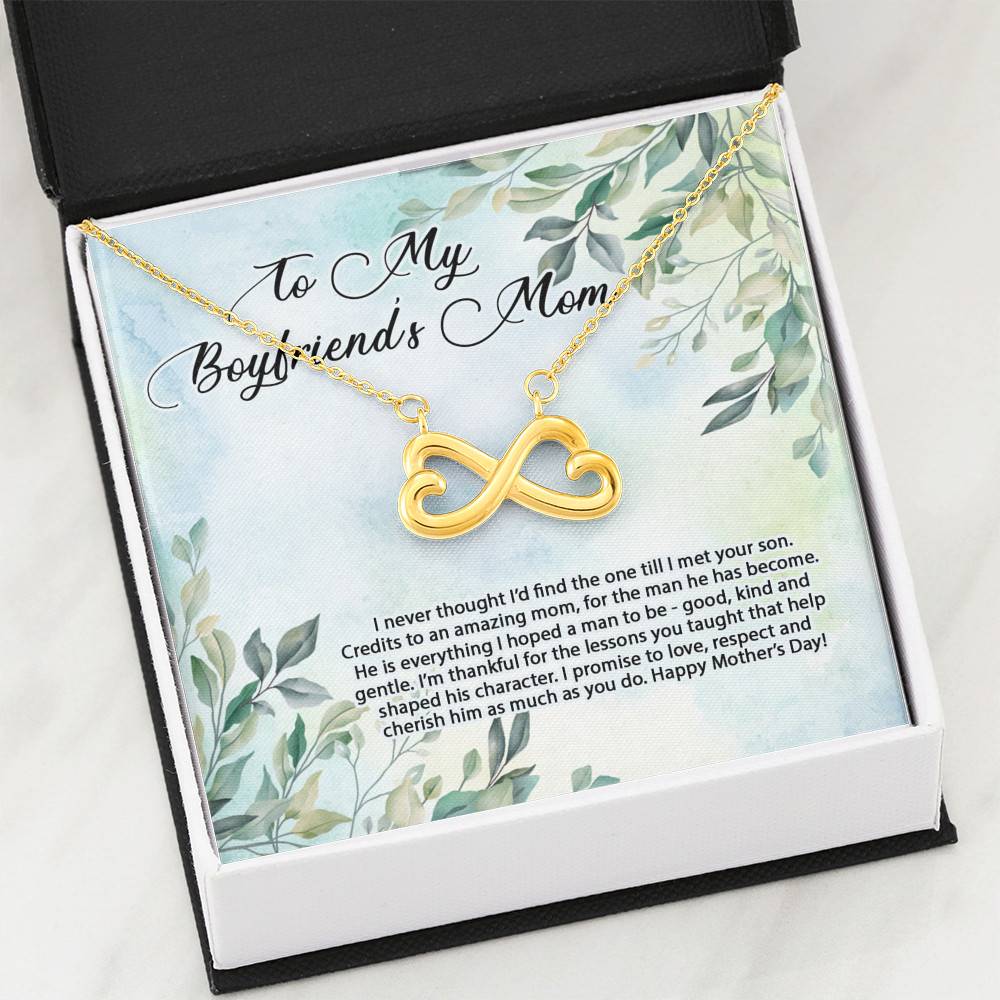 To My Boyfriend's Mom I Never Thought I'd Find the One Till I Met Your Son Infinity Hearts Pendant Necklace