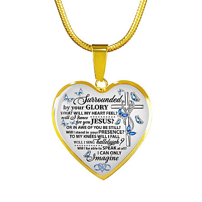 Surrounded By Your Glory What Will My Heart Feel Will I Dance For You Jesus Butterfly Heart Pendant Necklace - Bangle