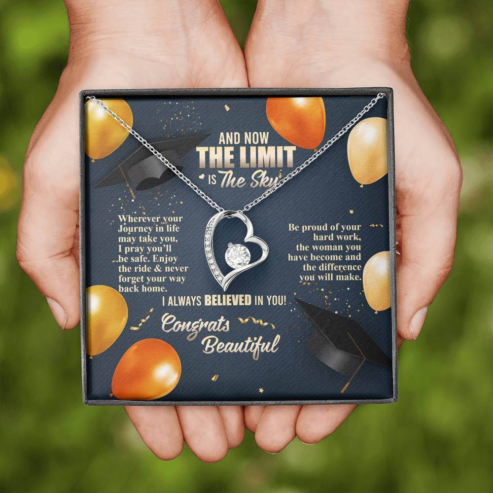 And Now The Limit Is The Sky Wherever Your Journey In Life May Take You Graduation Forever Love Heart Pendant Necklace