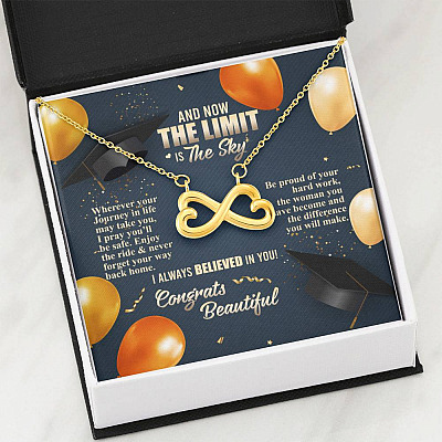 And Now The Limit Is The Sky Wherever Your Journey In Life May Take You Graduation Infinity Heart Pendant Necklace