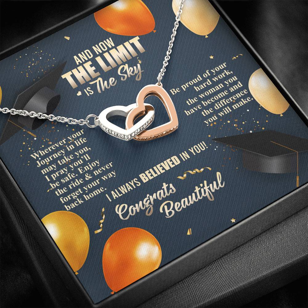 And Now The Limit Is The Sky Wherever Your Journey In Life May Take You Graduation Interlocking Hearts Pendant Necklace