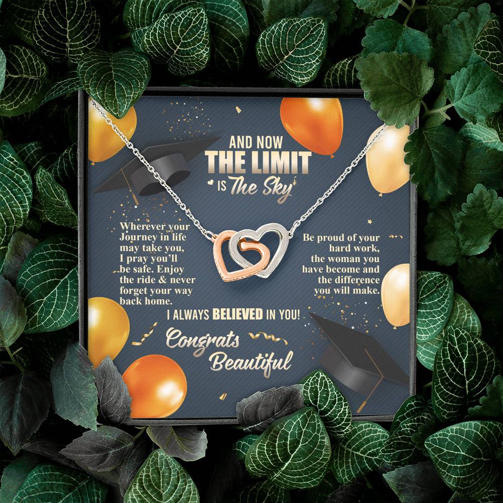 And Now The Limit Is The Sky Wherever Your Journey In Life May Take You Graduation Interlocking Hearts Pendant Necklace
