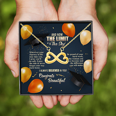Alternative view of And Now The Limit Is The Sky Wherever Your Journey In Life May Take You Graduation Infinity Heart Pendant Necklace