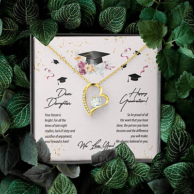 Dear Daughter Happy Graduation We Love You Forever Love Heart Pendant Necklace - Graduation Day Gift For Her