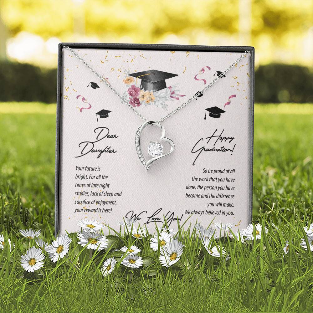 Dear Daughter Happy Graduation We Love You Forever Love Heart Pendant Necklace - Graduation Day Gift For Her