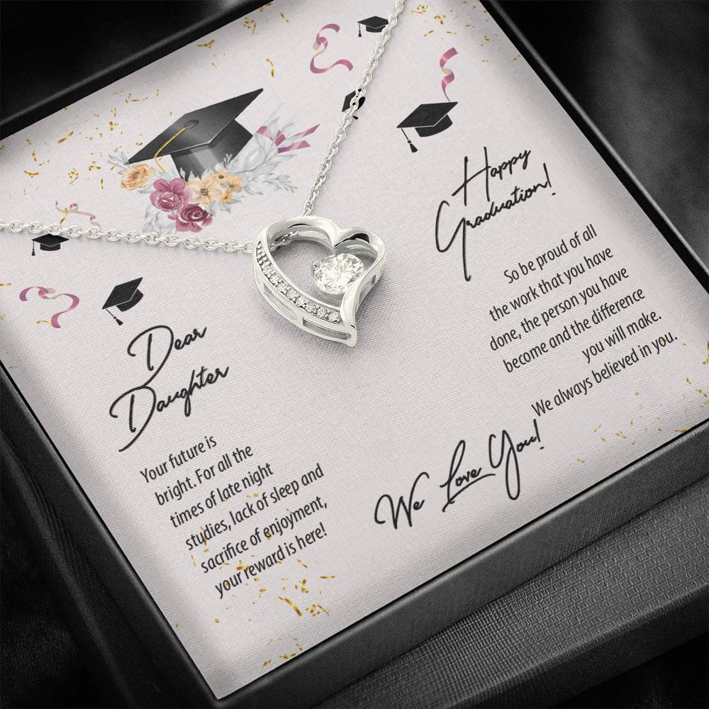 Dear Daughter Happy Graduation We Love You Forever Love Heart Pendant Necklace - Graduation Day Gift For Her