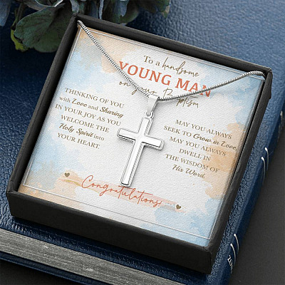 To A Handsome Young Man On Your Baptism Thinking Of You With Love Artisan Crafted Cross Necklace