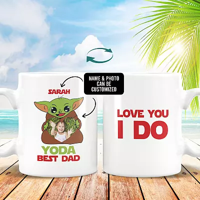 Alternative view of Personalized Photo Baby Yoda Best Dad Love You I Do Father’s Day Customized Gift Coffee Mug Beer Stein
