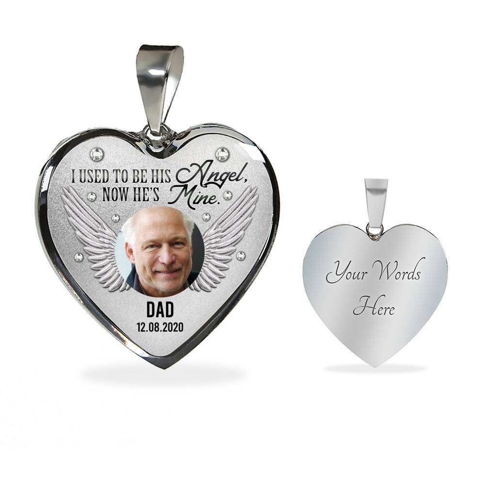 Personalized Custom Photo Daddy's Girl I Used To Be His Angel Now He's Mine Dad Memorial Heart Necklace - Bangle