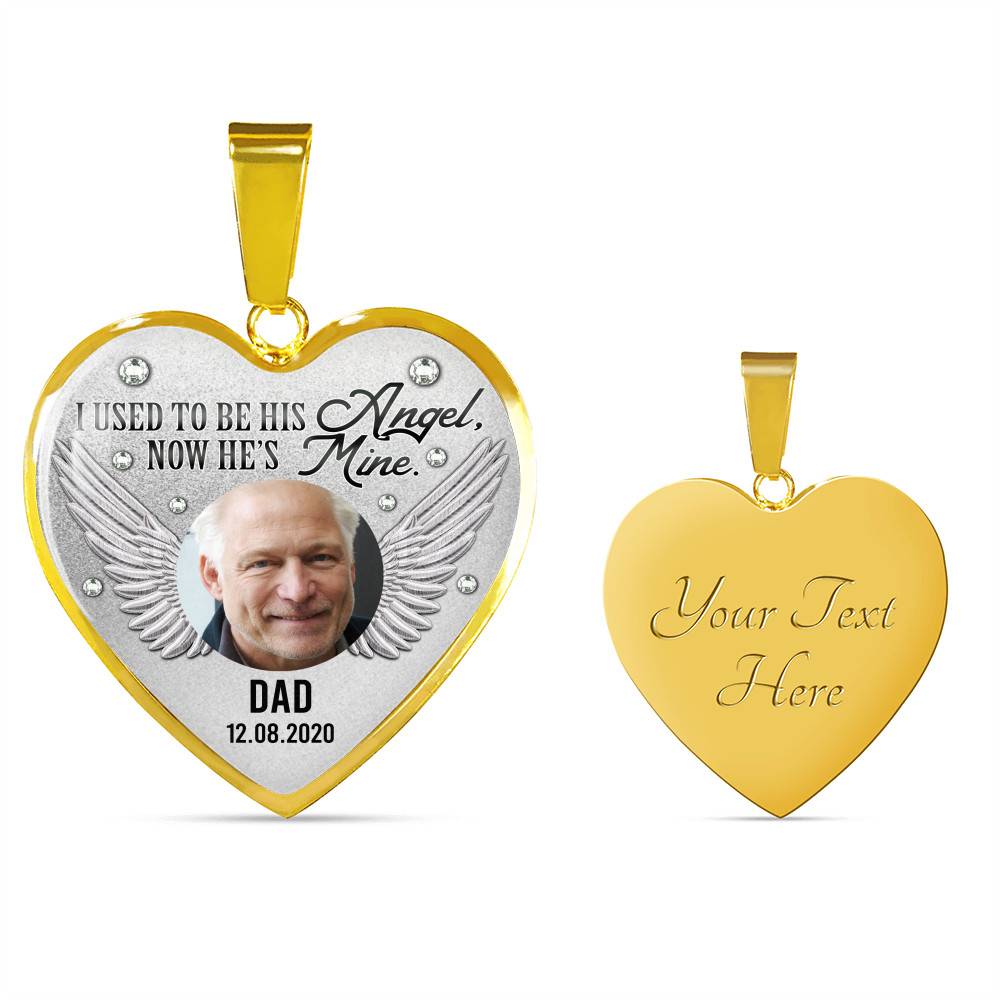 Personalized Custom Photo Daddy's Girl I Used To Be His Angel Now He's Mine Dad Memorial Heart Necklace - Bangle