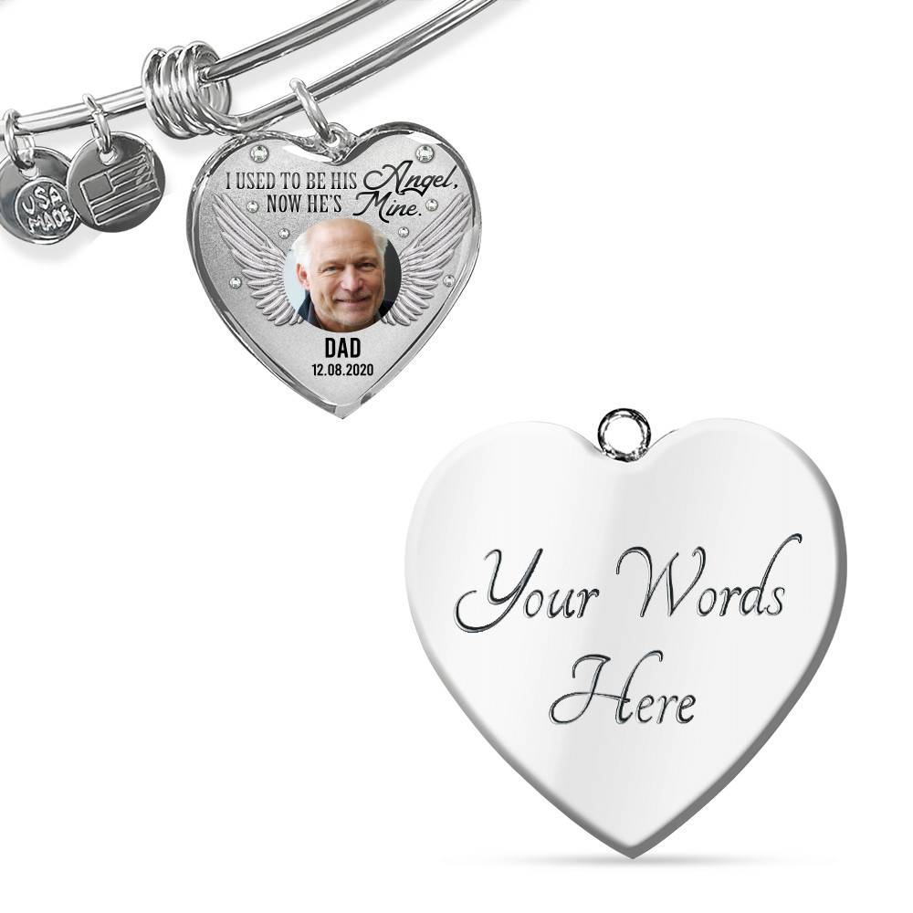 Personalized Custom Photo Daddy's Girl I Used To Be His Angel Now He's Mine Dad Memorial Heart Necklace - Bangle