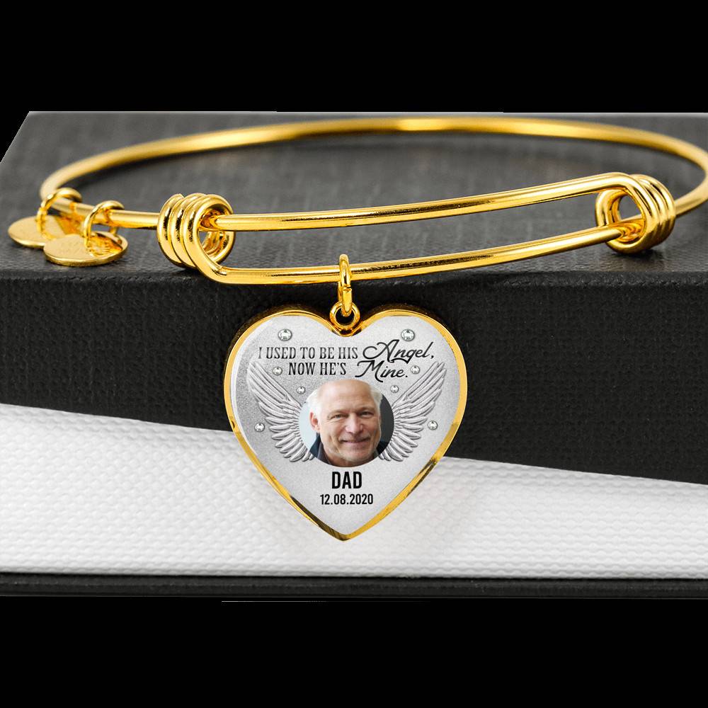 Personalized Custom Photo Daddy's Girl I Used To Be His Angel Now He's Mine Dad Memorial Heart Necklace - Bangle