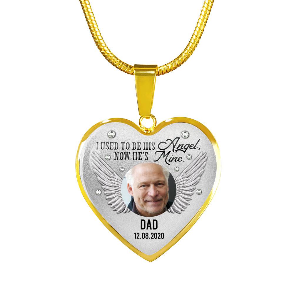 Personalized Custom Photo Daddy's Girl I Used To Be His Angel Now He's Mine Dad Memorial Heart Necklace - Bangle