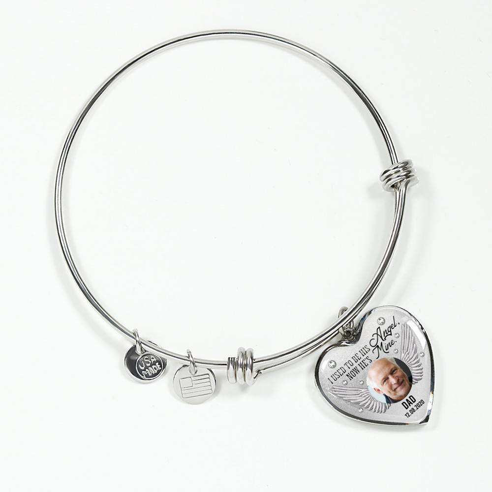 Personalized Custom Photo Daddy's Girl I Used To Be His Angel Now He's Mine Dad Memorial Heart Necklace - Bangle