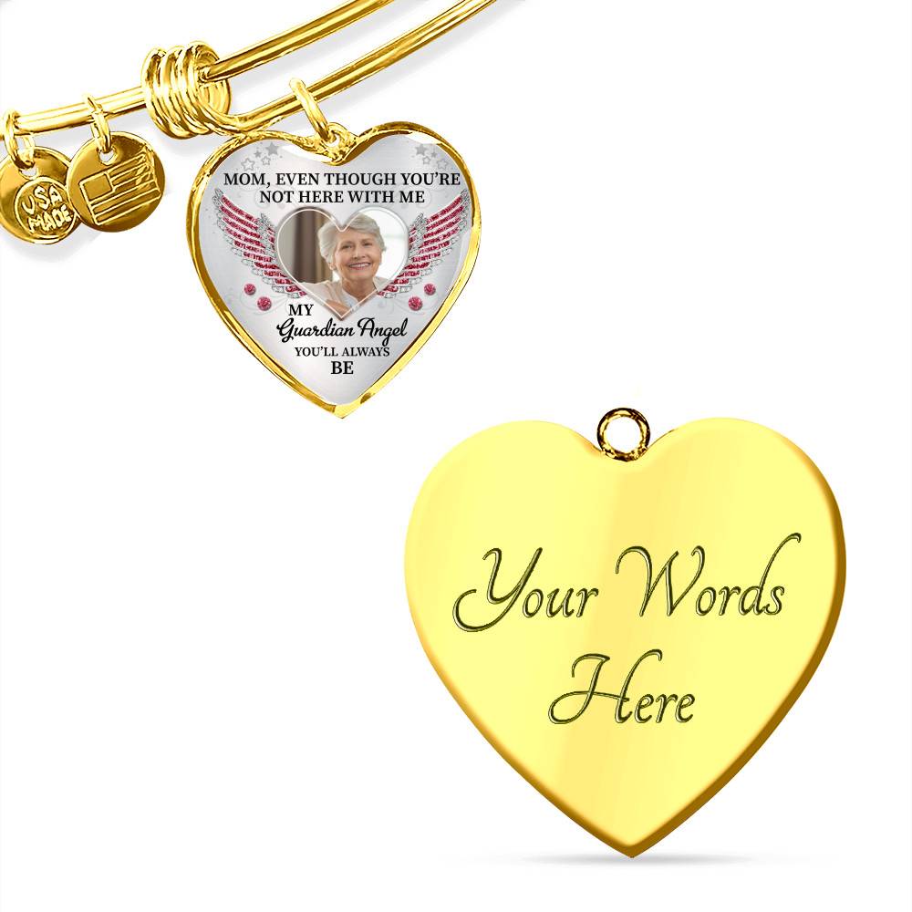 Personalized Photo Mom Even Though You're Not Here With Me My Guardian Angel Heart Pendant Necklace
