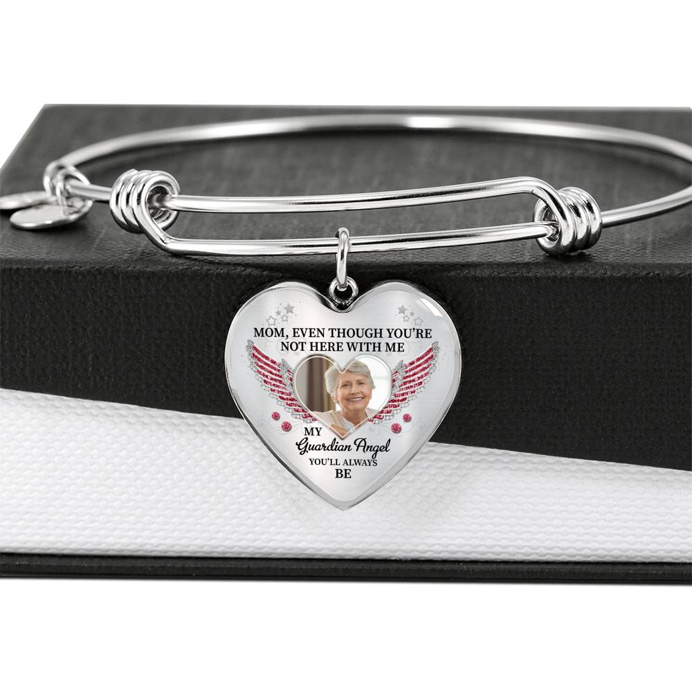 Personalized Photo Mom Even Though You're Not Here With Me My Guardian Angel Heart Pendant Necklace