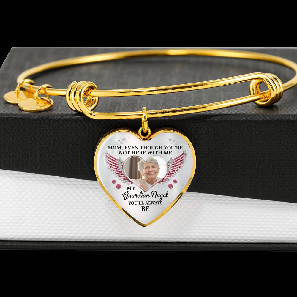Personalized Photo Mom Even Though You're Not Here With Me My Guardian Angel Heart Pendant Necklace